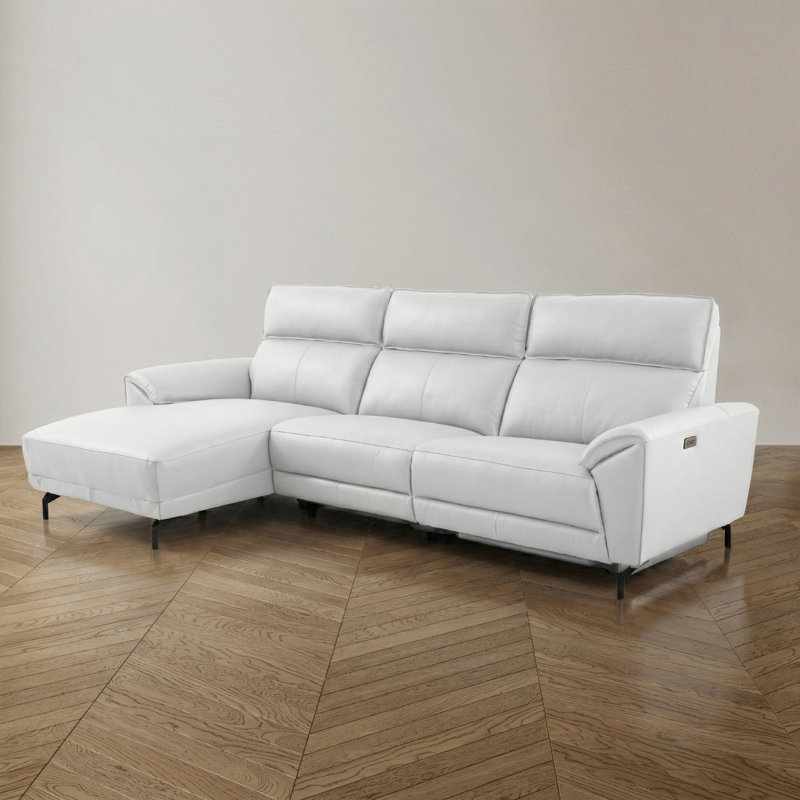 Houston Oversized Power Sectional With Chaise, Left Hand Facing, White Top Grain Leather