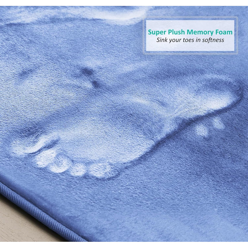 Steph Luxury Memory Foam Bathroom Rug Set, Petit: l 17 po x L 24 po / Grand: l 20 po x L 34 p, Bleu apaisant