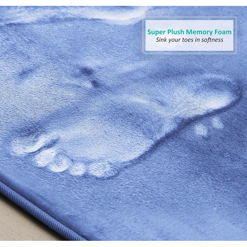 Steph Luxury Ultra Soft and Absorbent Memory Foam Bath Rug Set with Non-Slip Backing, Calm Blue