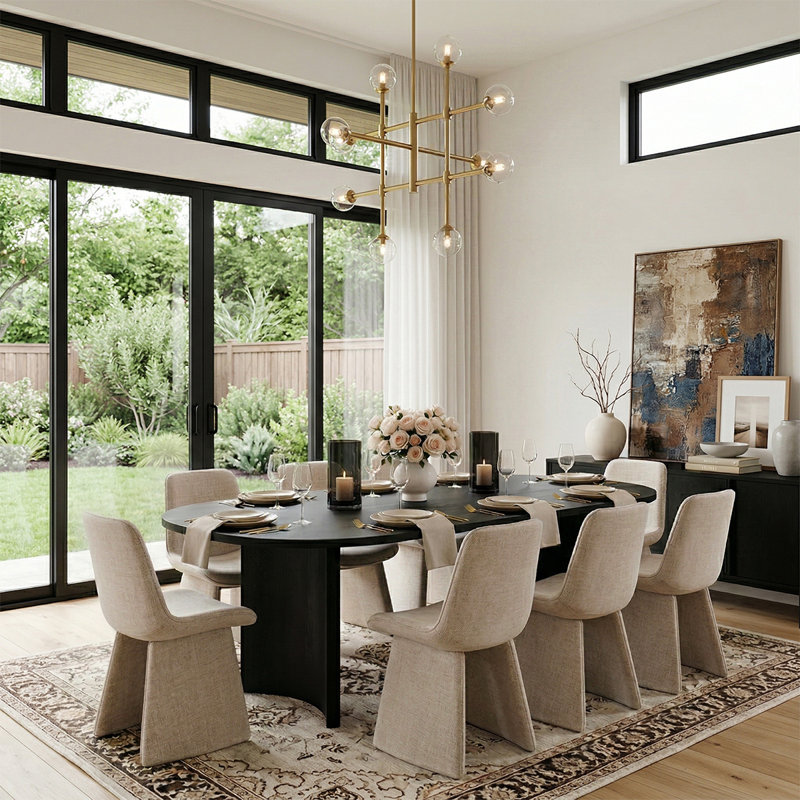 Ensemble de table de salle à manger moderne 79 "pour 8 personnes avec chaises rembourrées Modern, Kaki