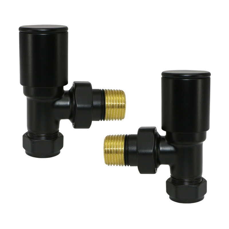 15Mm X 1/2" Angled Manual Towel Rail Designer Radiator Valves One Pair, Black