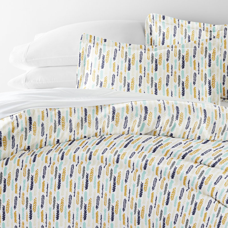 Ensemble de housse de couette à motif de plumes Home, Couette pour lit simple/simple TG + 1 taie décora