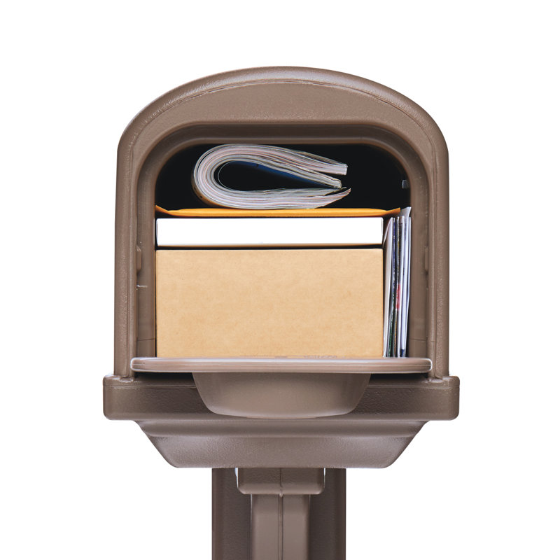 Mocha Medium Plastic Post Mount Mailbox with Composite Post