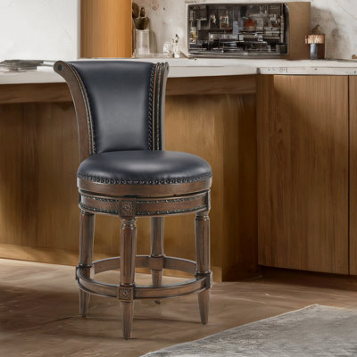 Classic Upholstered 26"-30" Bar Stools With Wooden Frame And Nailhead Trim