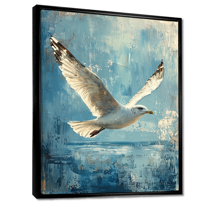 Décoration murale azed goéland dans la brise I - oiseau, Noir, Impression encadrée flottante, H 44 po x l 34 po