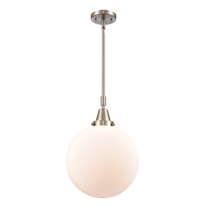 Luminaire suspendu sphère 1 lumière Lorri, Blanc mat, H 49,12 po x l 12 po x P 12 po, Nickel satiné brossé