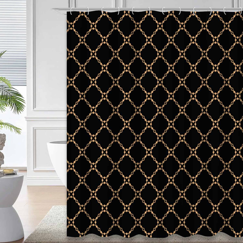 Rideau de douche noir à motif de trèfle à treillis avec 12 crochets, L 72 po x l 78 po