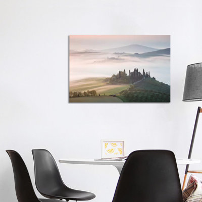 Misty Sunrise Over Farmhouse, Tuscany, Italy by Matteo Colombo - Wrapped Canvas Print