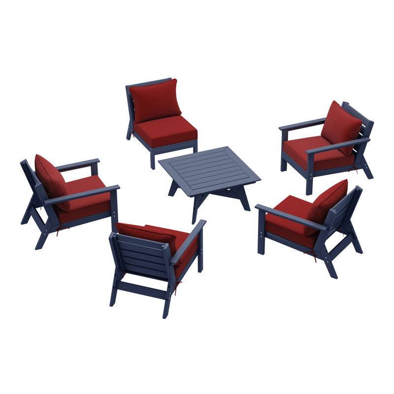 6-Piece Deep Seating Set, Red, Navy Blue