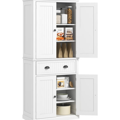 72" Tall Pantry Storage : Kitchen Cabinet With Drawer & Doors. White, Fits Various Objects. Adjustable Shelves. Flavor. Strong Secure. 22Lbs Shelf Capacity. Assembly Required Pantry: Freestanding