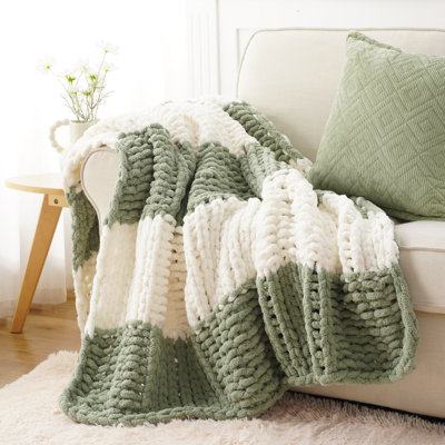 Jeté épais en tricot, jeté en chenille douce et épaisse, grandes couvertures de 50 po x 60 po avec nœuds en corde pour canapé-lit