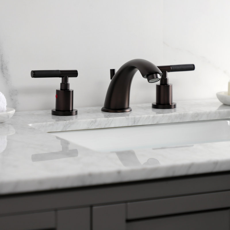 Kingston Brass Kaiser Two-Handle 3-Hole Deck Mount Widespread Bathroom Faucet with Retail Pop-Up Drain, Oil Rubbed Bronze
