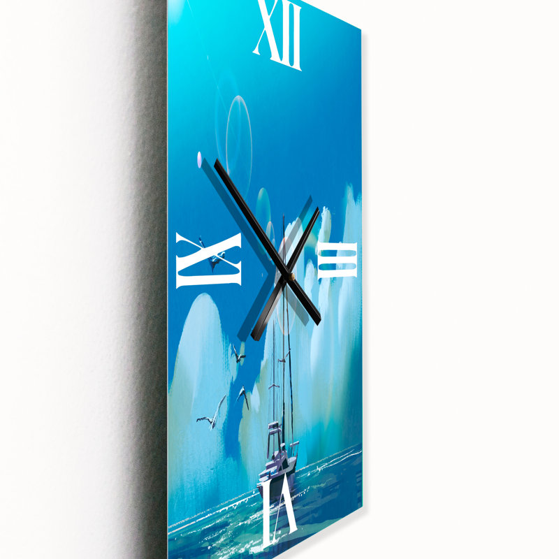 Le voilier sur la mer bleue contre le ciel d'été - horloge murale nautique et côtière, Grand