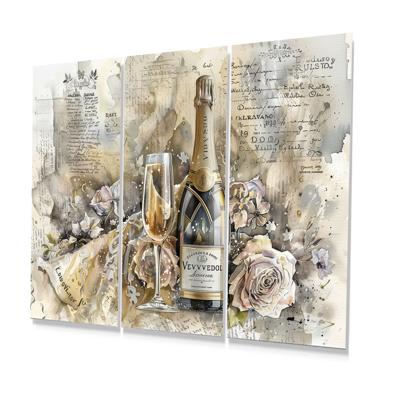 «Elegant Sparkling Wedding Champagne II - Champagne», ensemble de reproduction d'art mural, Métal métal
