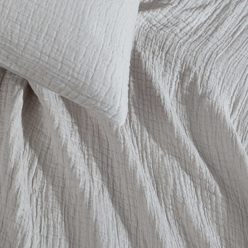 Calvin Klein Washed Texture Solid Cotton Comforter Set, Queen Comforter + 2 Standard Shams, Gray