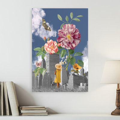 Blooming City Dream Peaceful Serene Surreal Butterfly Rose City Nature Wall Art Print 1 Piece Wrapped Canvas Wall Art