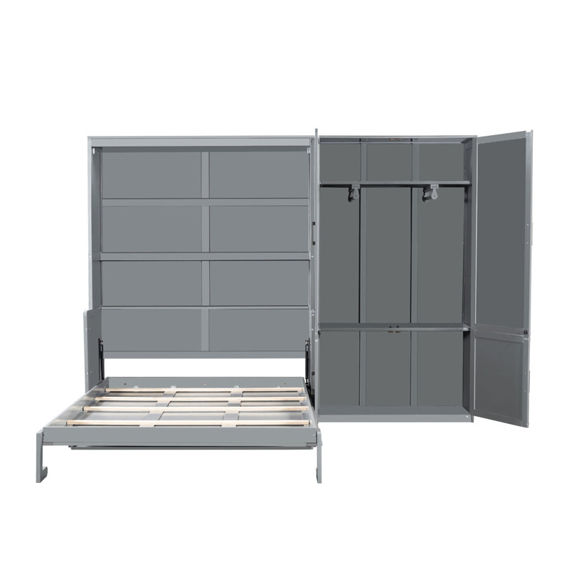Grand lit gris avec instructions d'assemblage faciles