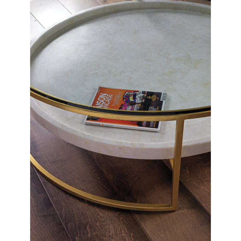 Signature Designs Cumulus Capiz Cocktail Table, 19" H x 50" L x 50" W, Gold Foil