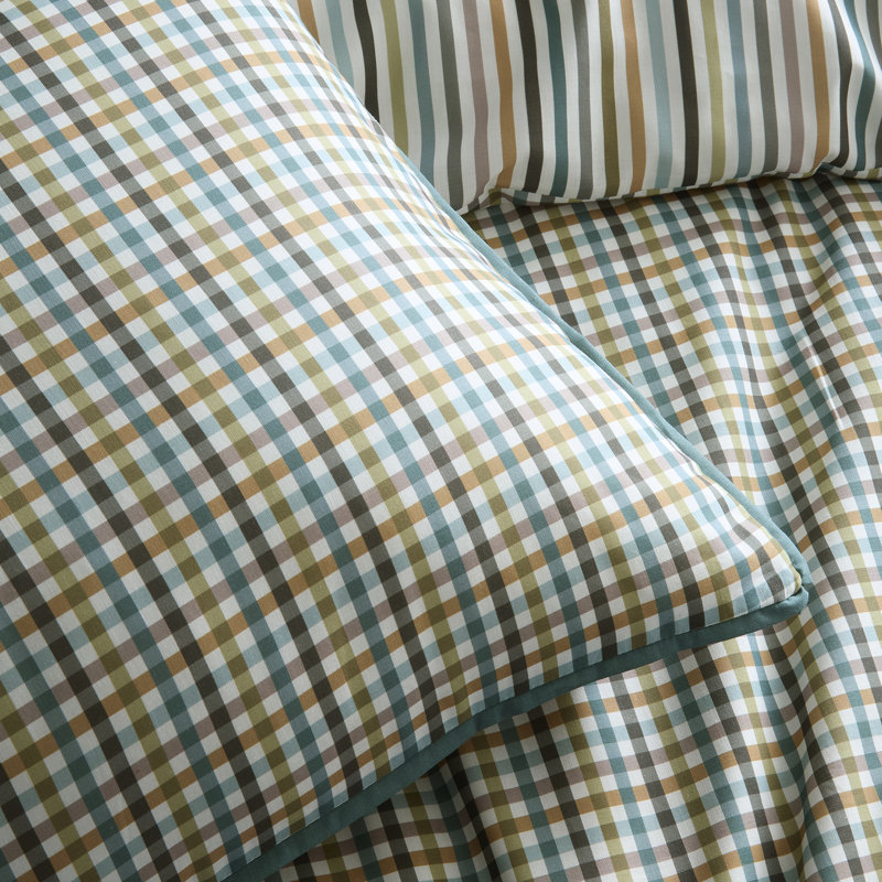 Micro Check Cotton Striped Duvet Cover Set, Super King Bed (260 x 220 cm)