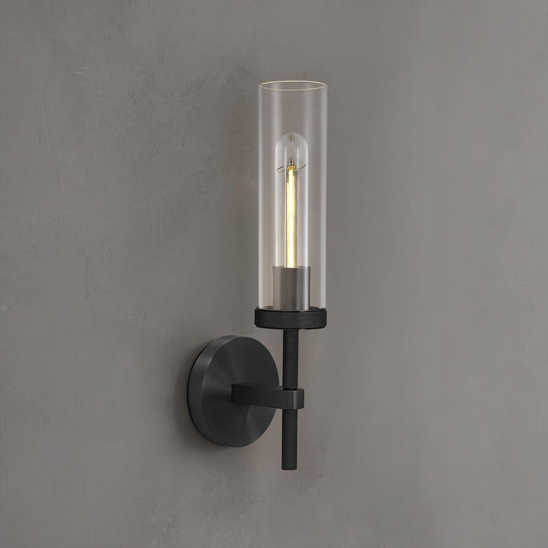 Appliques murales modernes en laiton à 1 lumière à intensité variable avec verre cylindrique, Matte Black