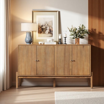 Buffet rétro, l 56,8 po x P 18 po x H 34,2 po, armoire de rangement à 4 portes avec poignées en métal