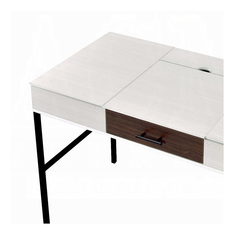 Bureau d'écriture industriel naturel et noir avec port USB intégré et tiroir de rangement