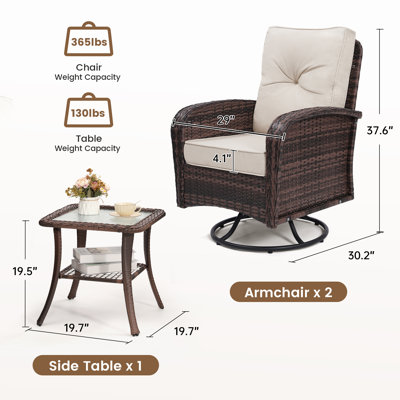 Outdoor Swivel Wicker Glider Patio Chairs with Table Set