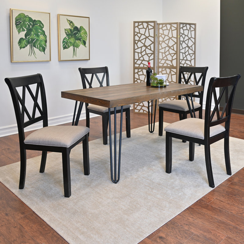 Ensemble de salle à manger 5 pièces, table à manger en épingle à cheveux avec 4 chaises à dossier croisé