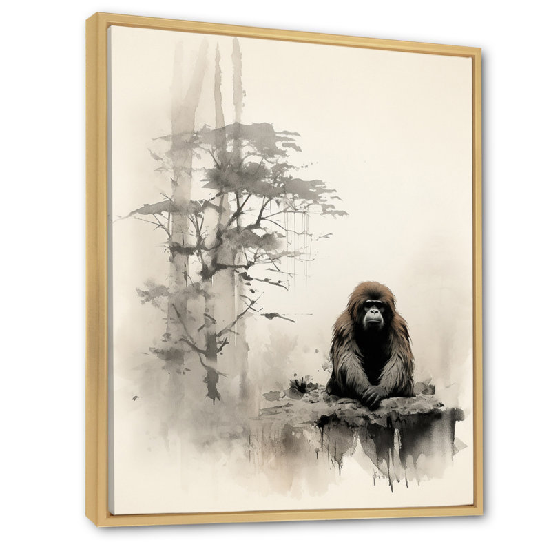 «Kiriak Asian Art Orangutan Sumi II», reproduction sur toile, H 44 po x l 34 po x P 1,5 po, Cadre naturel flottant