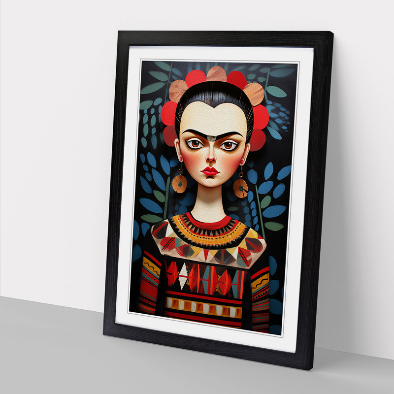 Frida Kahlo Constructivism - Single Picture Frame Print on Wood, Black, 64cm H x 46cm W x 2cm D