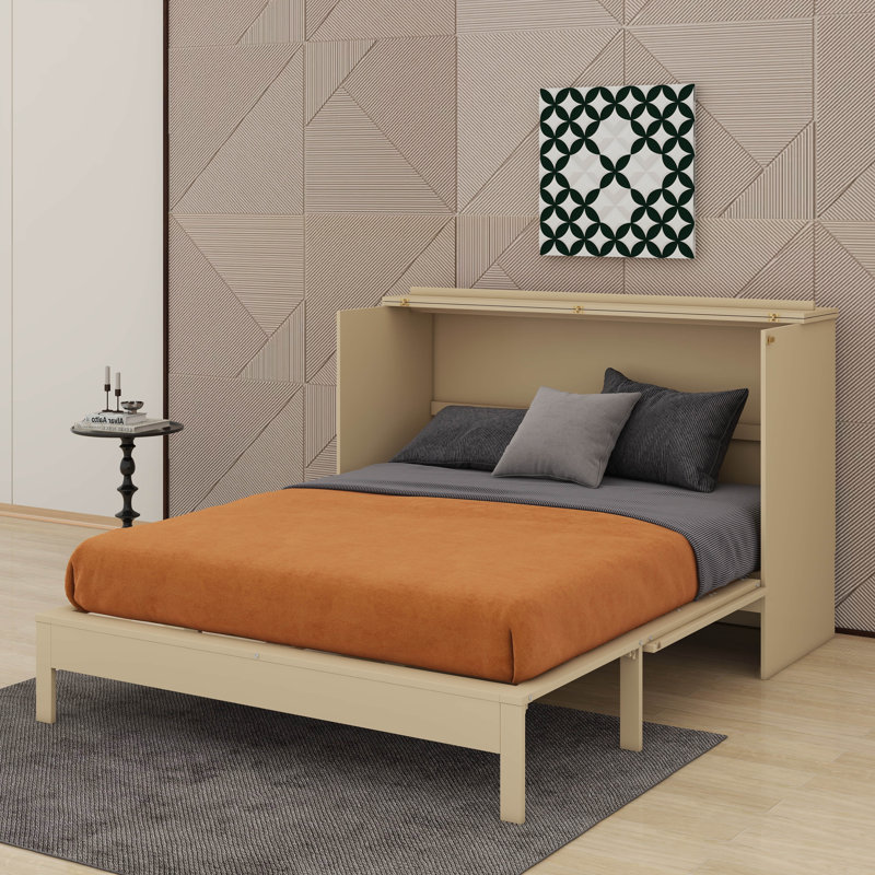 Queen Murphy Bed With Drawers, Gold