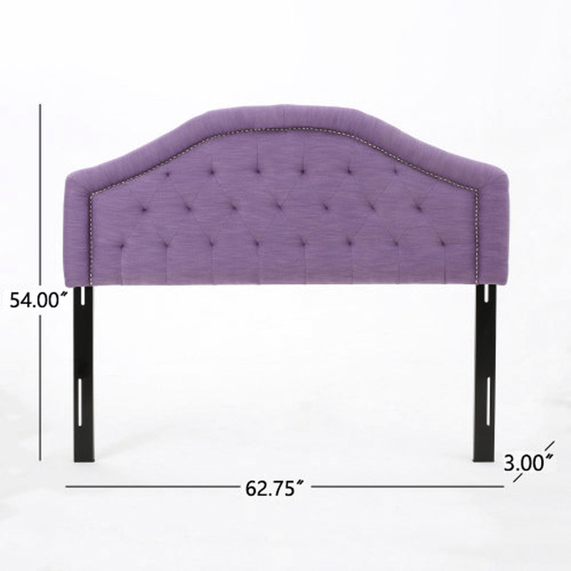 Tête de lit pleine grandeur mauve - rembourrée avec capitonnage à boutons et garniture cloutée fraîche pour lit double, Tissu