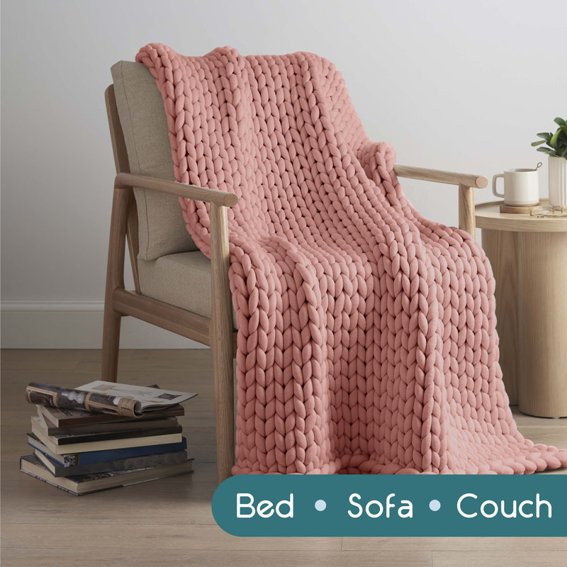 Vellux Weighted Blanket, Chunky Oversized Knit, Acrylic/Polyester, Twin, Terracotta
