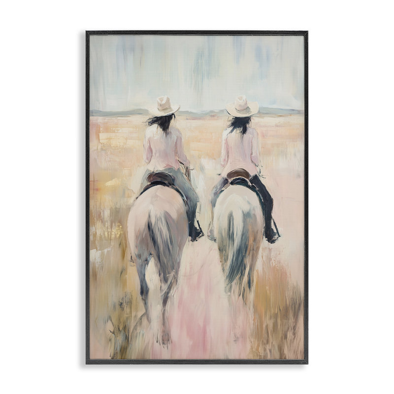 «Twin Cowgirl Riders», estampe numérique, conception par Heidi Kuntz, H 18 po x l 12 po, Giclée encadrée noir minuit