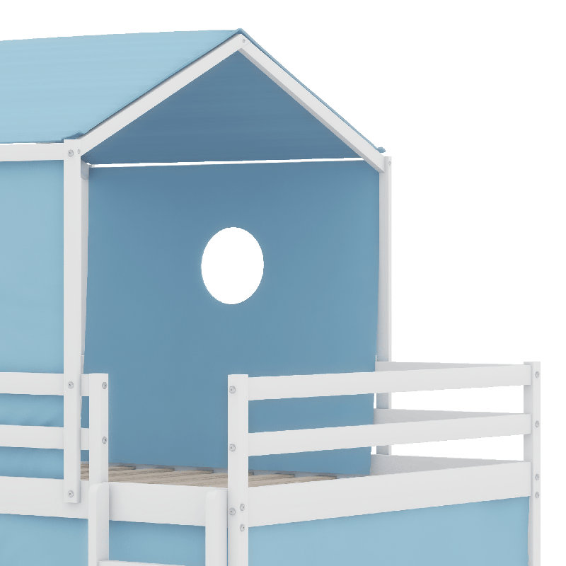 Lit mezzanine avec tente coulissante, Bleu, Lit simple