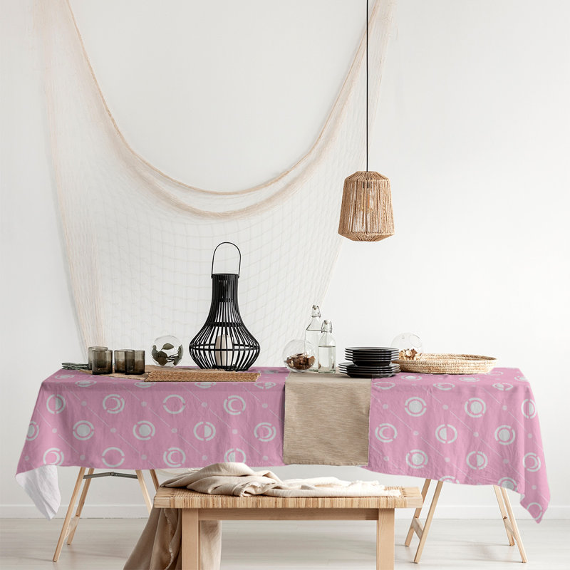 Classic Moon Phases Tablecloth, Pink/White