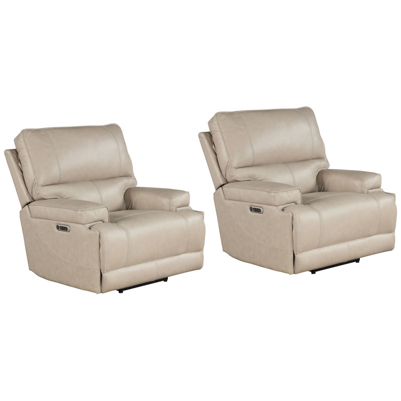 Adlan 41" Top Grain Leather Cordless Power Recliner with Adjustable Headrest - Powered By Freemotion Arms Two Pack
