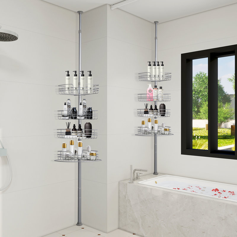 Serviteur de douche réglable en métal à 4 niveaux, Argent argent