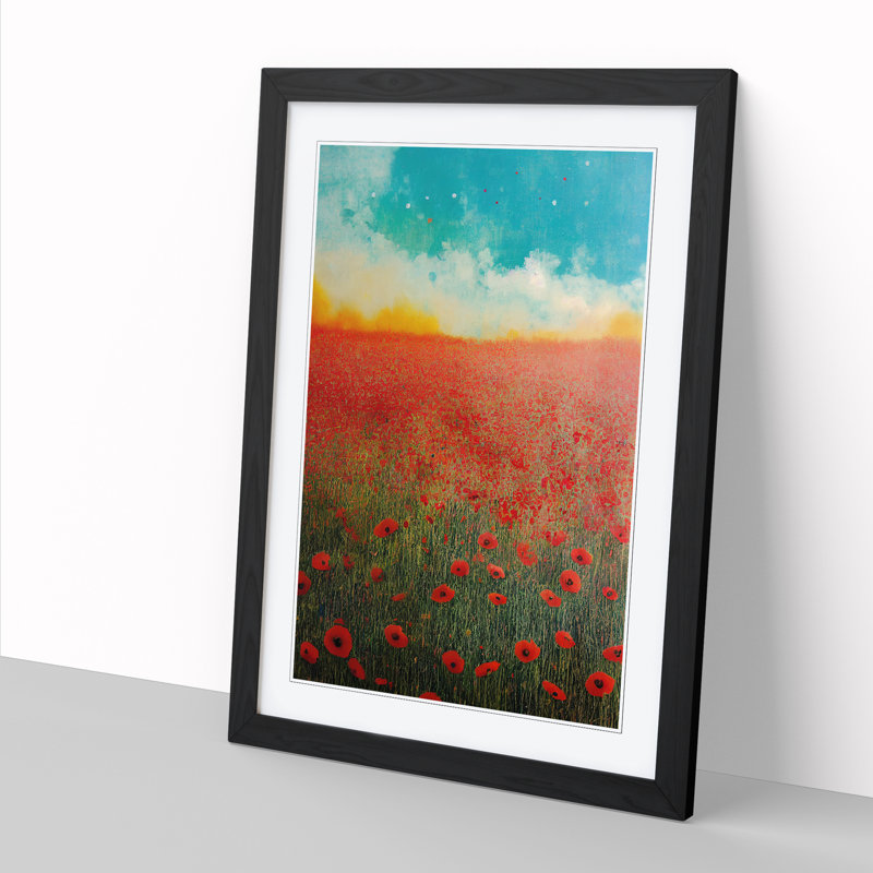 Linard Poppy Field Paint Splatter Vol.1 - Picture Frame Print, 64cm H x 46cm W x 2cm D, Black