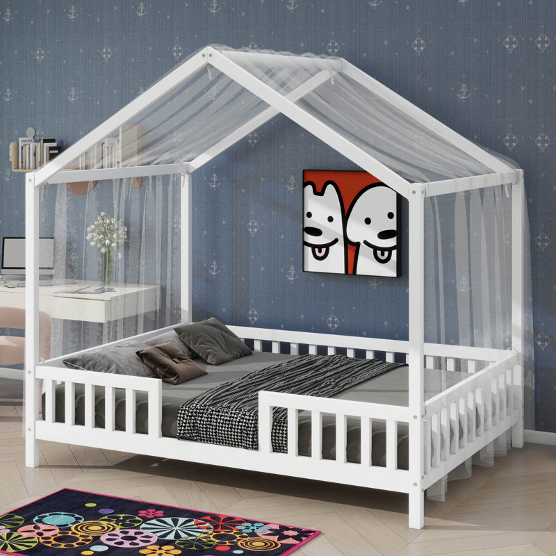 Lit pour enfant avec baldaquin Montessori, Lit double, Blanc