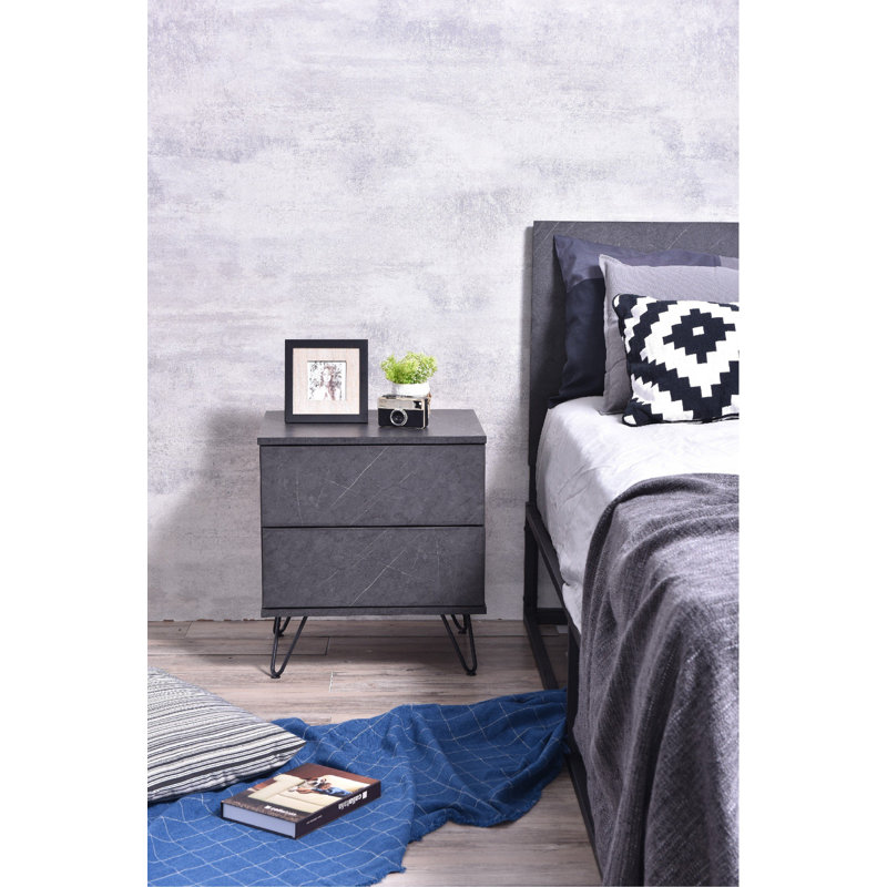 Bludovice 50 cm W Bedside Table, Black/Grey Stone