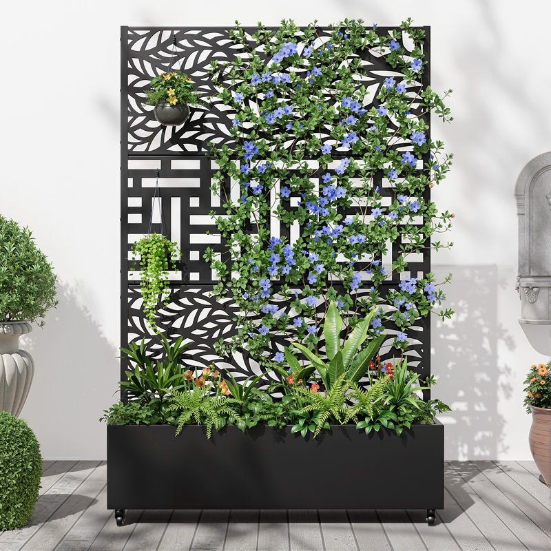 Boîte à fleurs en métal avec treillis et roues Rowan