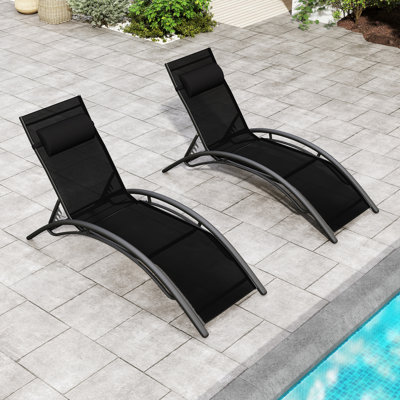 Ensemble de 2 chaises longues de piscine, inclinable pour patio, 5 positions, appui-tête, plage
