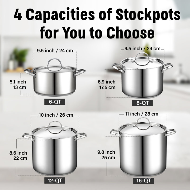 Cooks Standard Classic 8 Quart Stainless Steel Stock Pot with Lid, Large Cooking Pot for Pasta, Soup, Spaghetti, Stockpot with Even Heating, Oven & Dishwasher Safe, Induction Compatible Cookware