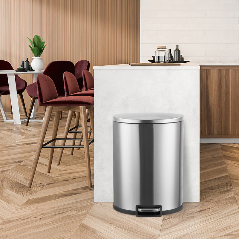 Poubelle de 50 litres, bac à déchets à pédale avec couvercle à fermeture douce, poubelle en acier inoxydable brossé anti-traces de doigts avec seau intérieur amovible pour la cuisine, la salle de bain et la salle à manger.