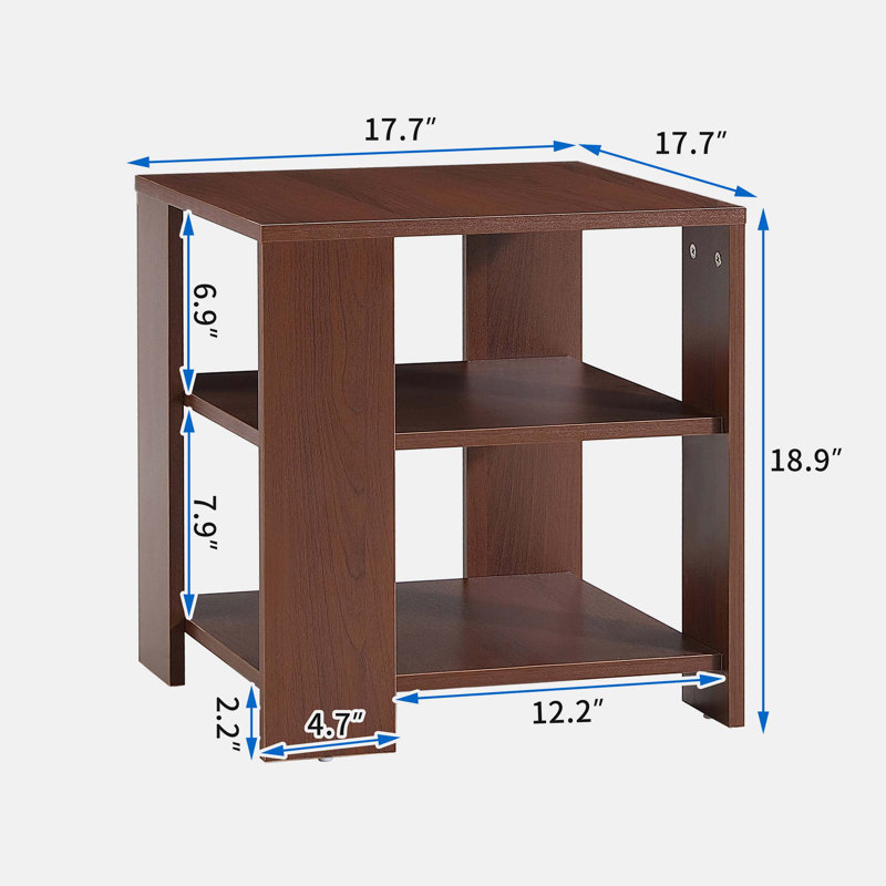 Ellierose Square side table,simple style design,3-tier end table, classic brown