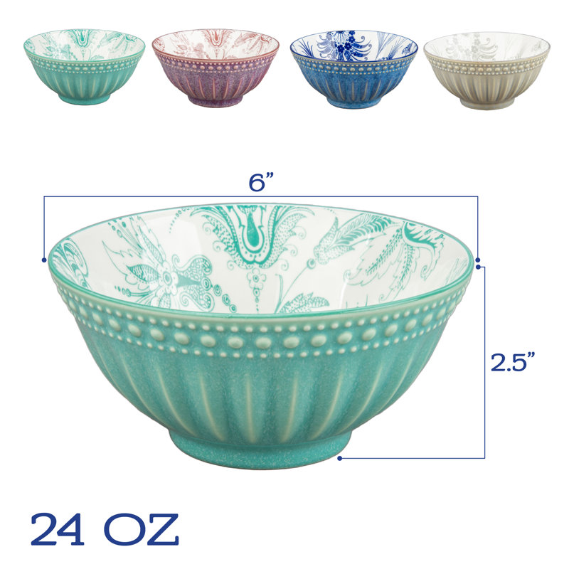 Assorted Color Ceramic 6" Soup and Dessert Bowls Set of 8