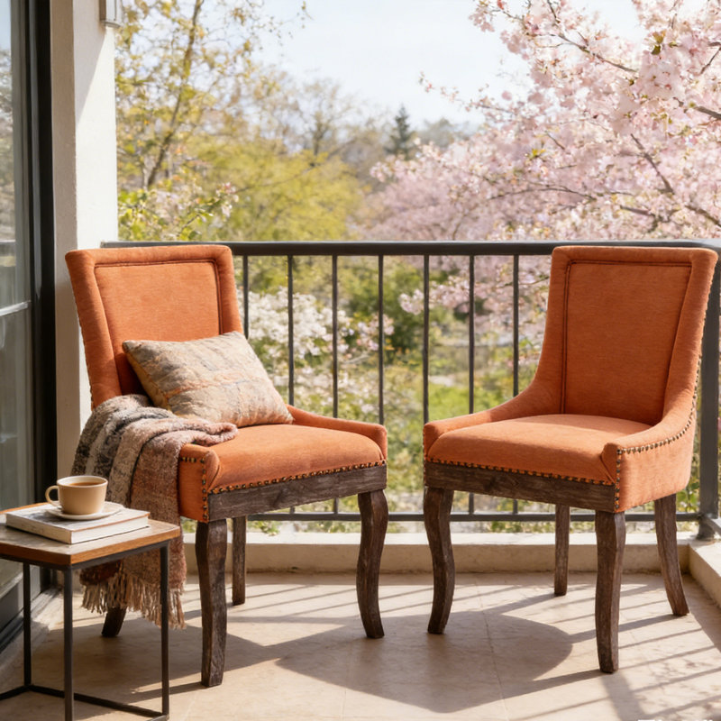 Farmhouse Upholstered Side Chairs Set of 2, Vintage Solid Wood Kitchen Dining Chairs with Nailhead Trim & High Back Support, 350lbs Weight Capacity