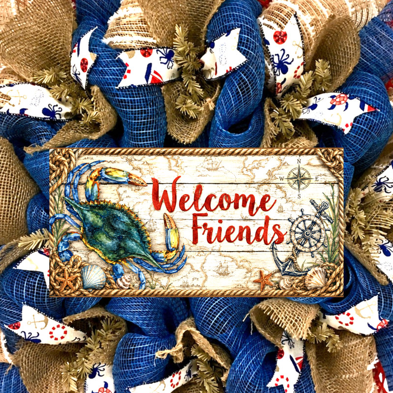 Couronne nautique avec crabe Welcome Friends