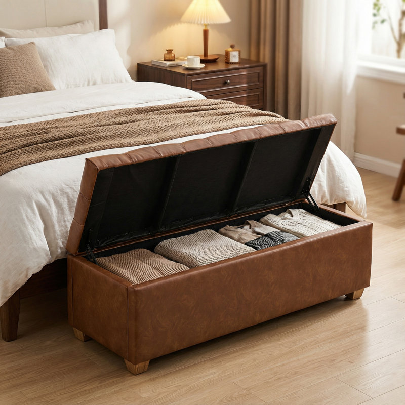Banc de rangement rembourré capitonné, Brown